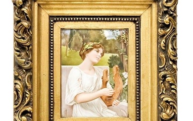 KPM Berlin Porcelain Plaque Die Nachtigall Beauty Playing Lyre, Signed & Framed