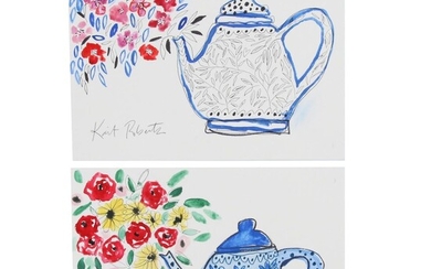 Kait Roberts Watercolor Paintings "Granny's Tea Pot" and "Tea is Ready"