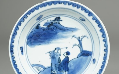Ko-Sometsuke dish - Porcelain - Scholar and Fisherman - China - Tianqi (1621-1627)