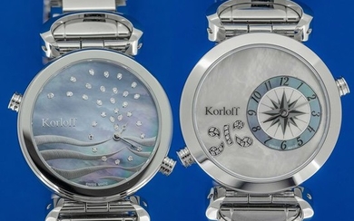 Korloff - 49 Diamonds for 0,20 Carats 2 Timezones Reversible White Mother of Pearl Dial Swiss Made- LM1/2BR - Women - BRAND NEW