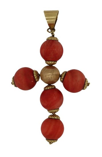 Kruis - 18 kt. Yellow gold - Pendant Blood coral