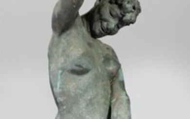 LARGE BRONZE BACCHANTE WITH TIGER, PROBABLY FRENCH, EARLY 20TH CENTURY