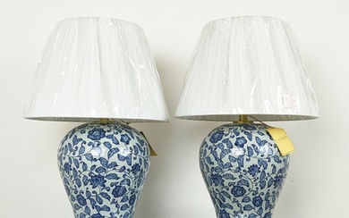 LAUREN RALPH LAUREN HOME TABLE LAMPS, a pair, blue and white...
