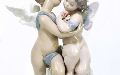 LLADRO; a ceramic figure group of two cherubs, signed and...