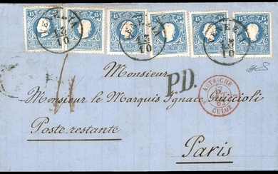 LOMBARDO VENETO-FRANCIA 1862 - 15 soldi azzurro, II tipo (32),...