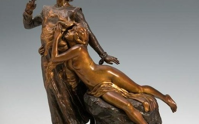 LOUIS CHALON (Paris, 1866 - 1916). "TannhÃ¤user". Bronze. Marble pedestal. Signed. With plaque of