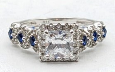 Ladies Sterling Silver White & Blue Sapphire Ring