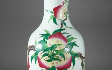 Large Famille Rose Vase with Nine Peaches and Lingzhi Mushrooms
