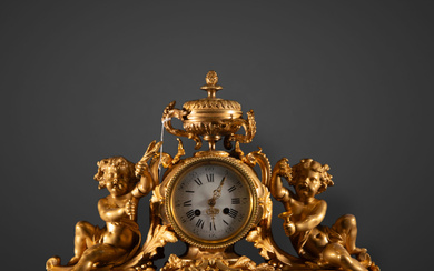 Large Napoleon III Table Clock in mercury-gilded "ormolú" bronze, 19th...