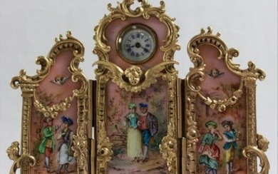 Large Viennese Austrian Enamel 3 Panel Screen Clock