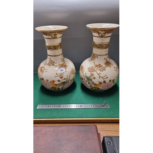 Large pair of japenese porcelain vases with bird foliage sig...