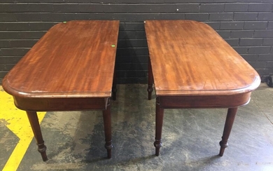 Late Georgian Mahogany 'D' End Dining Table (no extension leaf), can be used also as side tables, raised on ring turned legs (H74 x...
