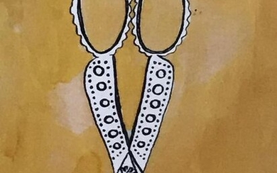 Lithograph of Scissors in the Style of Watercolor