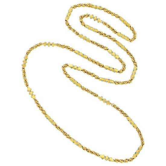 Long Gold and Turquoise Chain Necklace
