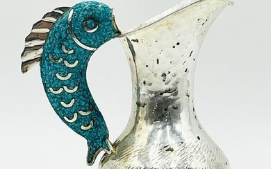 Los Castillo Silver Plated Pitcher With Fish Shaped Handle