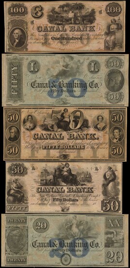 Lot of (10) New Orleans, Louisiana. Canal Bank and Canal & Banking Co. 18xx. $20 to $100. About Uncirculated. Remainders.