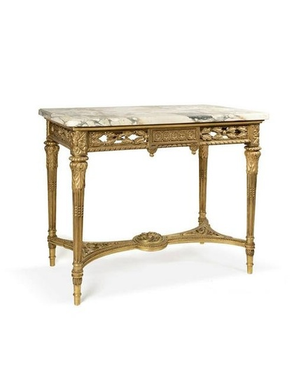 Louis XVI Style Gilt Wood Marble Top Center Table