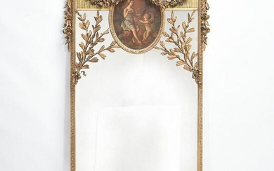 Louis XVI Style Parcel Gilt Framed Trumeau Mirror.