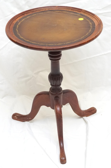 MAHOGANY TOOLED LEATHER TOP STAND