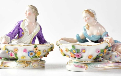 MEISSEN; a pair of 19th century salts in the form...