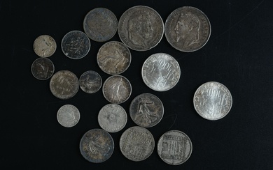MONNAIES d'ARGENT (18) : 2 x 100 francs commémorative ; 2 x 5 francs 1840...