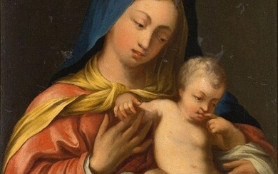 Manner of Antonio da Correggio, 19th century- The Virgin and child; oil on canvas, 53.8 x 37.8 cm. Provenance: Private Collection, UK. Note: The present work bears compositional affinities with Correggio's 'The Madonna of the Basket', c.1524, which...