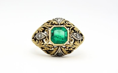Manner of Mario Buccellati - 18 kt. Yellow gold - Ring - 1.00 ct Emerald - Diamond