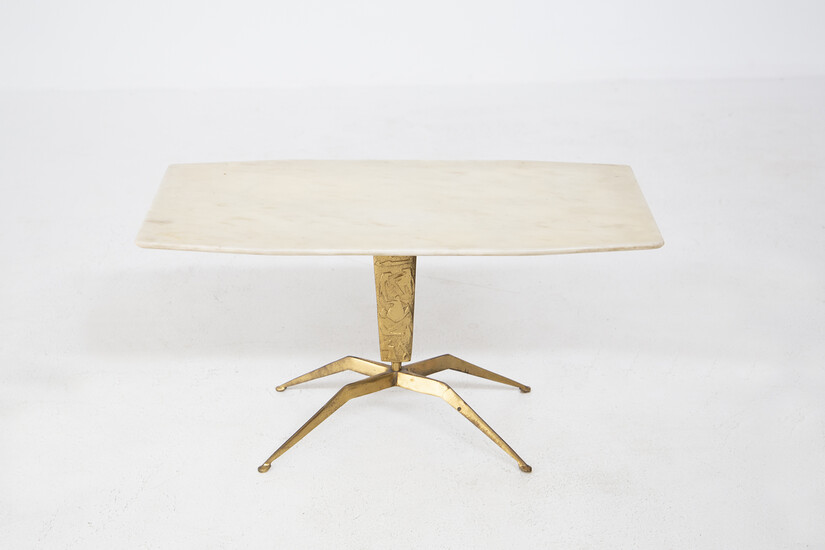 Marble and brass coffee table. Italy. 1950s