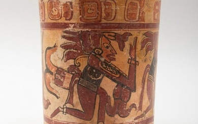 Mayan Polychrome Pottery Cylinder Vessel
