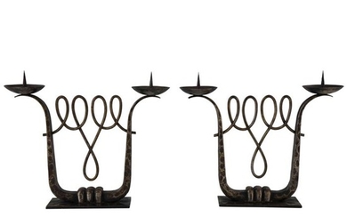 Michel Zadounaïsky - Art Deco double candle holders in wrought iron
