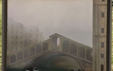 Michèle BATTUT. Pont du Rialto à Venise. Huile sur toile, Signée et datée 91 en...