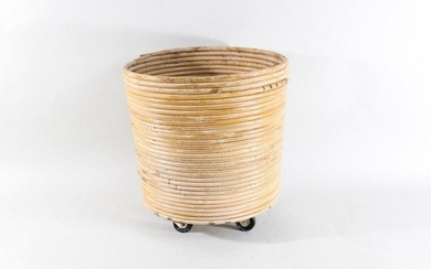 Mid-century Modern Bamboo Split Reed Trash Can,Made in