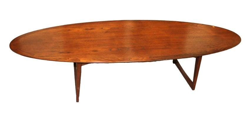 Mid century modern walnut elongated oval coffee table