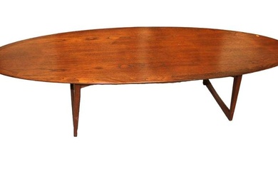 Mid century modern walnut elongated oval coffee table