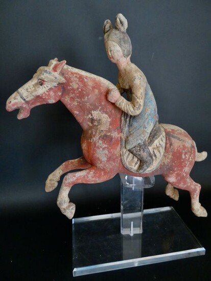 Mingqi - Pottery - Outstanding female polo rider - with TL test - China - Tang Dynasty (618-907)