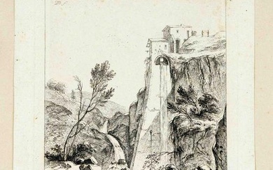 Mixed lot of 4 old prints: Jean-Jacques de Boissieu (1736-1810), Landscape with artificial