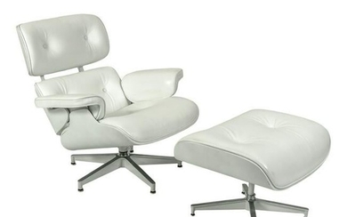 Modern White Lounge Chair with Ottoman after Eames