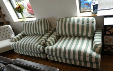 Modern pair of striped upholstered snug chairsCondition Report There is...