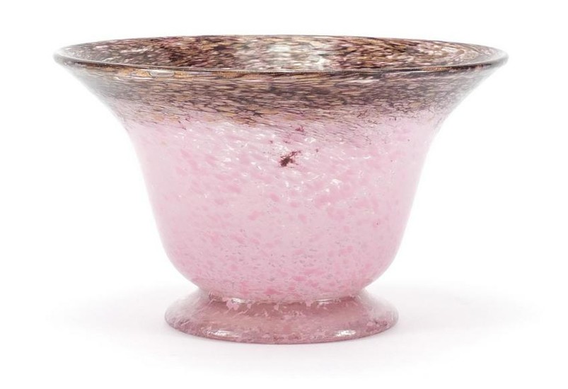 Monart brown and pink art glass bowl with flared rim