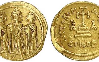 Monnaies d'or byzantines, Empire, Héraclius, 610-641, Solidus 627/628, Constantinople, 7e officine, 1e indice. Héraclius, Héraclius...