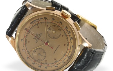 Montre-bracelet : chronographe 38 mm en or rose 18 carats, circa 1950, marque Britix, très...
