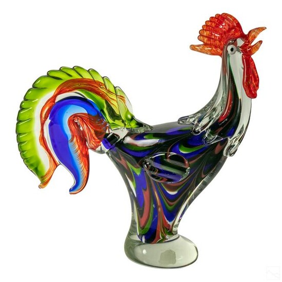 Murano Style Italian Art Glass Rooster Sculpture