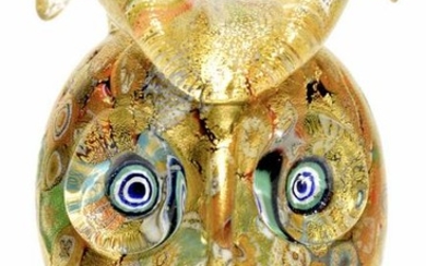 Murano glass animal “ Owl “ with murrine and gold leaf