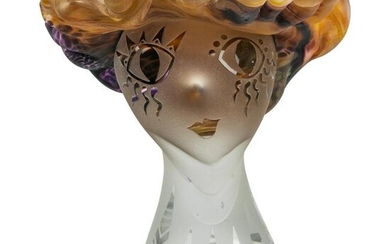Mystery Artist 20C Modern Art Glass Bust Sculpture
