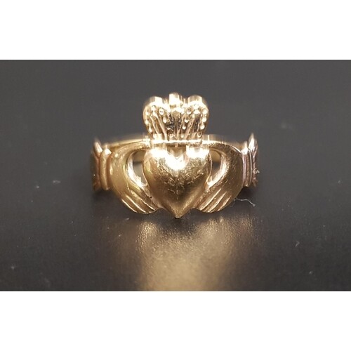 NINE CARAT GOLD CLADDAGH RING ring size P and approximately ...