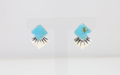 Native America Navajo Sterling Silver Turquoise Post Earring's By Sadie Jim.