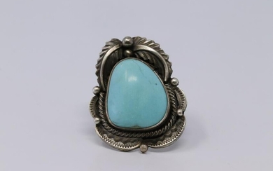 Navajo Handmade Turquoise Ring Set In Sterling Silver