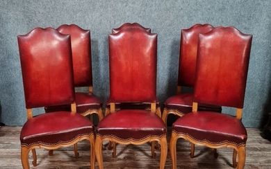 Nice series of 6 neo-rustic Louis XV style chairs - Oak - Early 20th century