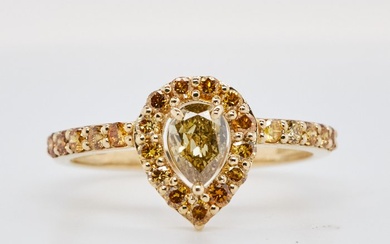 No Reserve Price - 0.86 tcw - Fancy Deep Brownish Yellow - 14 kt. Yellow gold - Ring Diamond