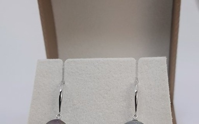 No Reserve Price - 10x11mm Peacock Tahitian Pearl Drops - Earrings - 14 kt. White gold